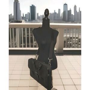 Boconi Black Tumbled Leather Messenger Laptop Bag 16x11x3.5